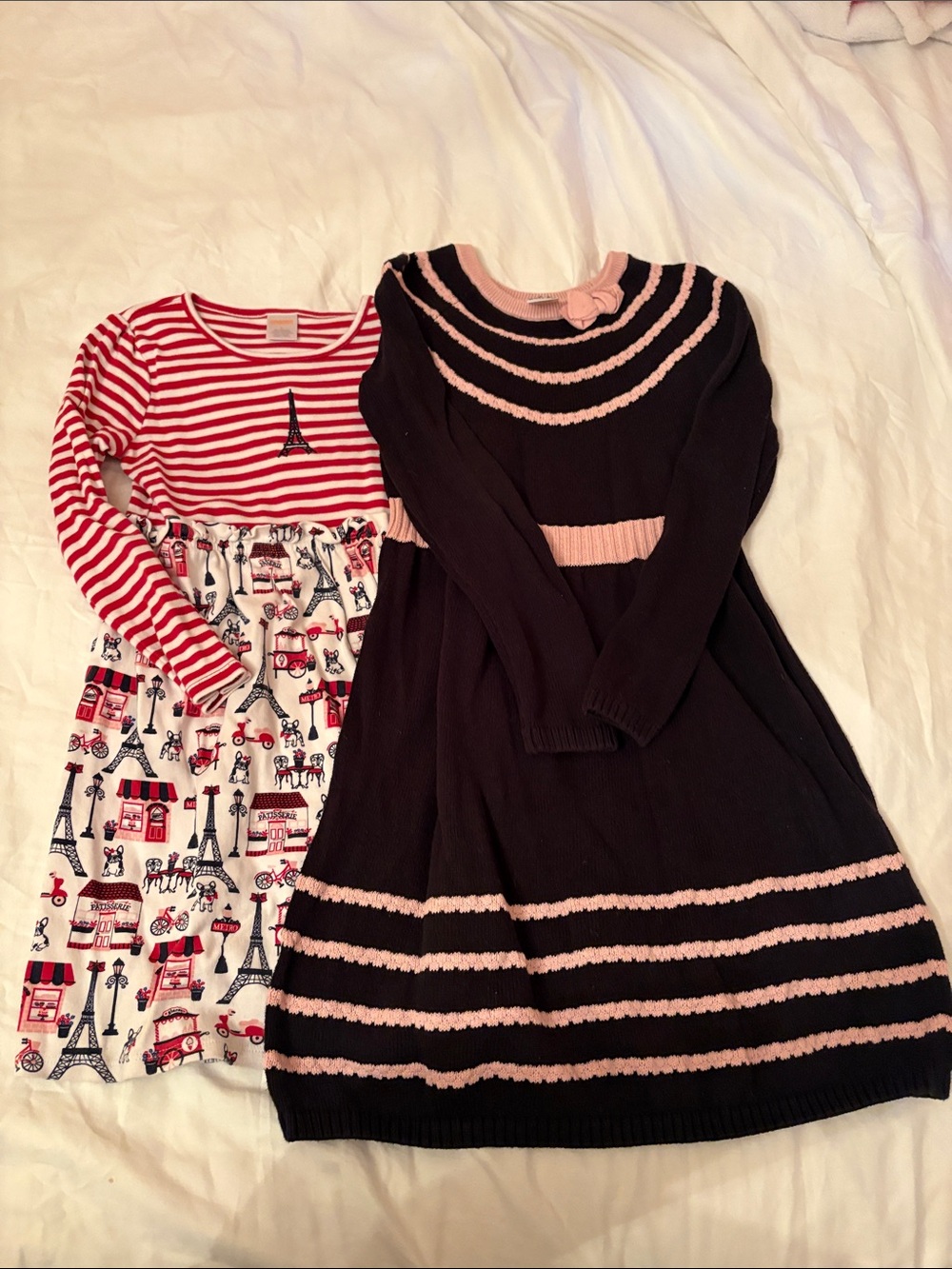 2 pck Gymboree Dresses- Dark Brown & Pink Sweater Dress and Red Striped Paris 6